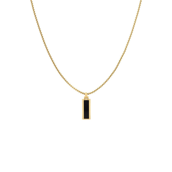 Ανδρικό κολιέ Tommy Hilfiger 2790541, με ορθογώνιο στοιχείο ενσωματομένο στην αλυσίδα κατασκευασμένο από χειρουργικό ατσάλι σε χρυσό χρώμα με μαύρο όνυχα.