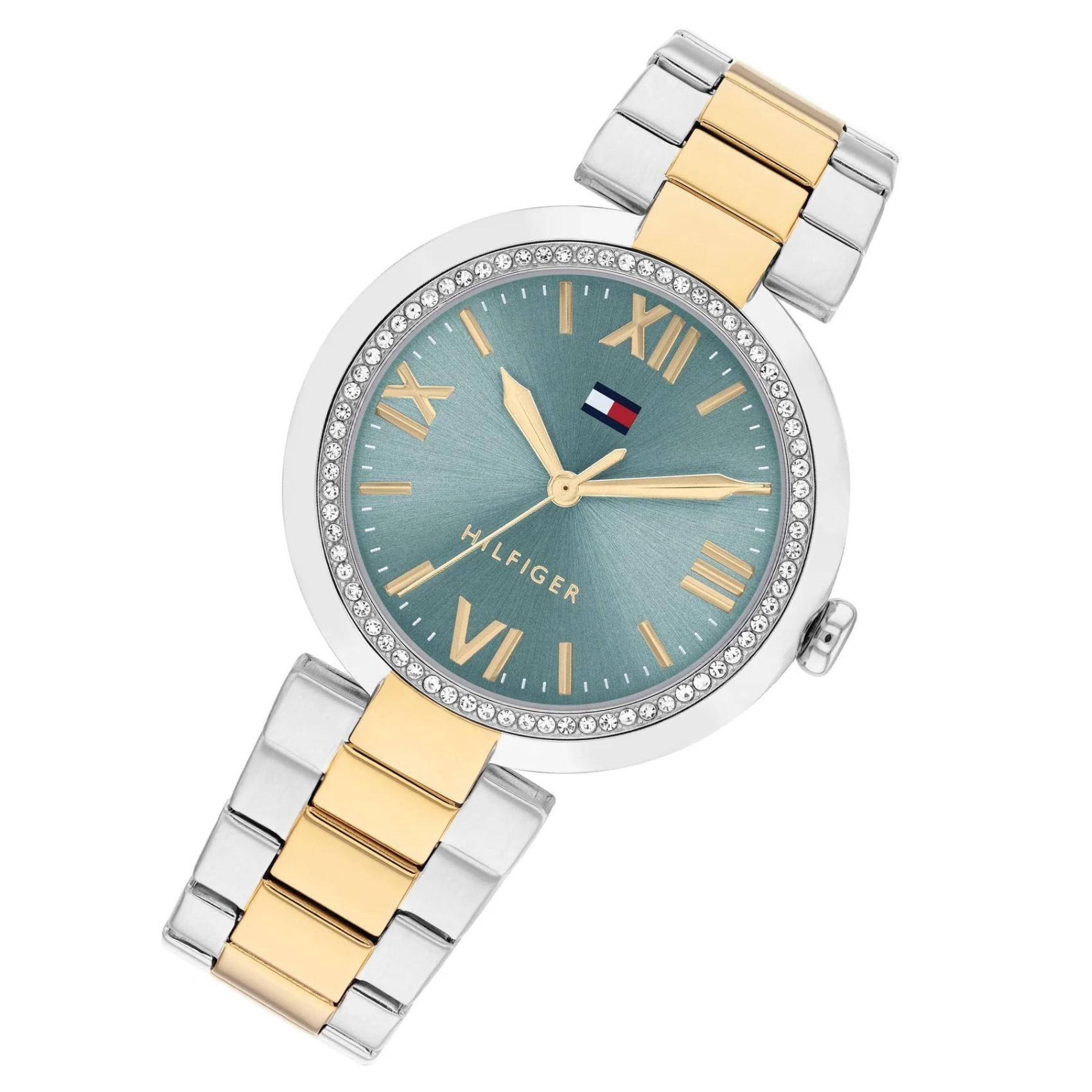 Γυναικείο ρολόι Tommy Hilfiger Alice 1782680 με δίχρωμο ασημί-χρυσό ατσάλινο μπρασελέ και μπλε καντράν διαμέτρου 38mm με ζιργκόν.
