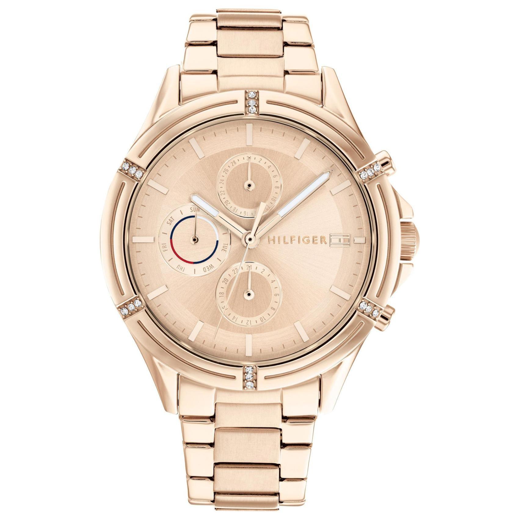 Γυναικείο ρολόι Tommy Hilfiger Ariana 1782505 με ροζ χρυσό ατσάλινο μπρασελέ και ροζ χρυσό καντράν διαμέτρου 38mm με ημέρα και ημερομηνία.
