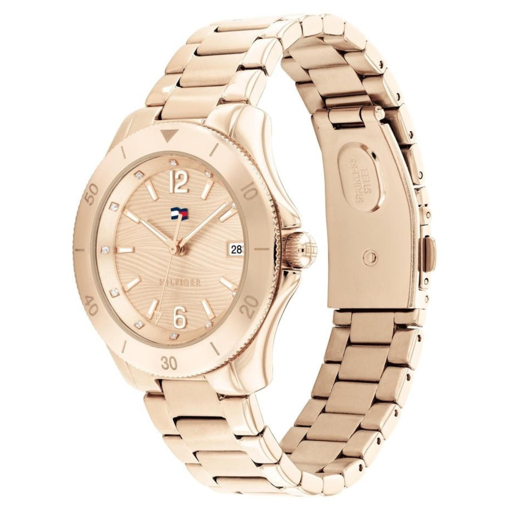 Γυναικείο ρολόι Tommy Hilfiger  Brooke 1782514 με ροζ χρυσό ατσάλινο μπρασελέ και ροζ χρυσό καντράν διαμέτρου 36mm με ημερομηνία.