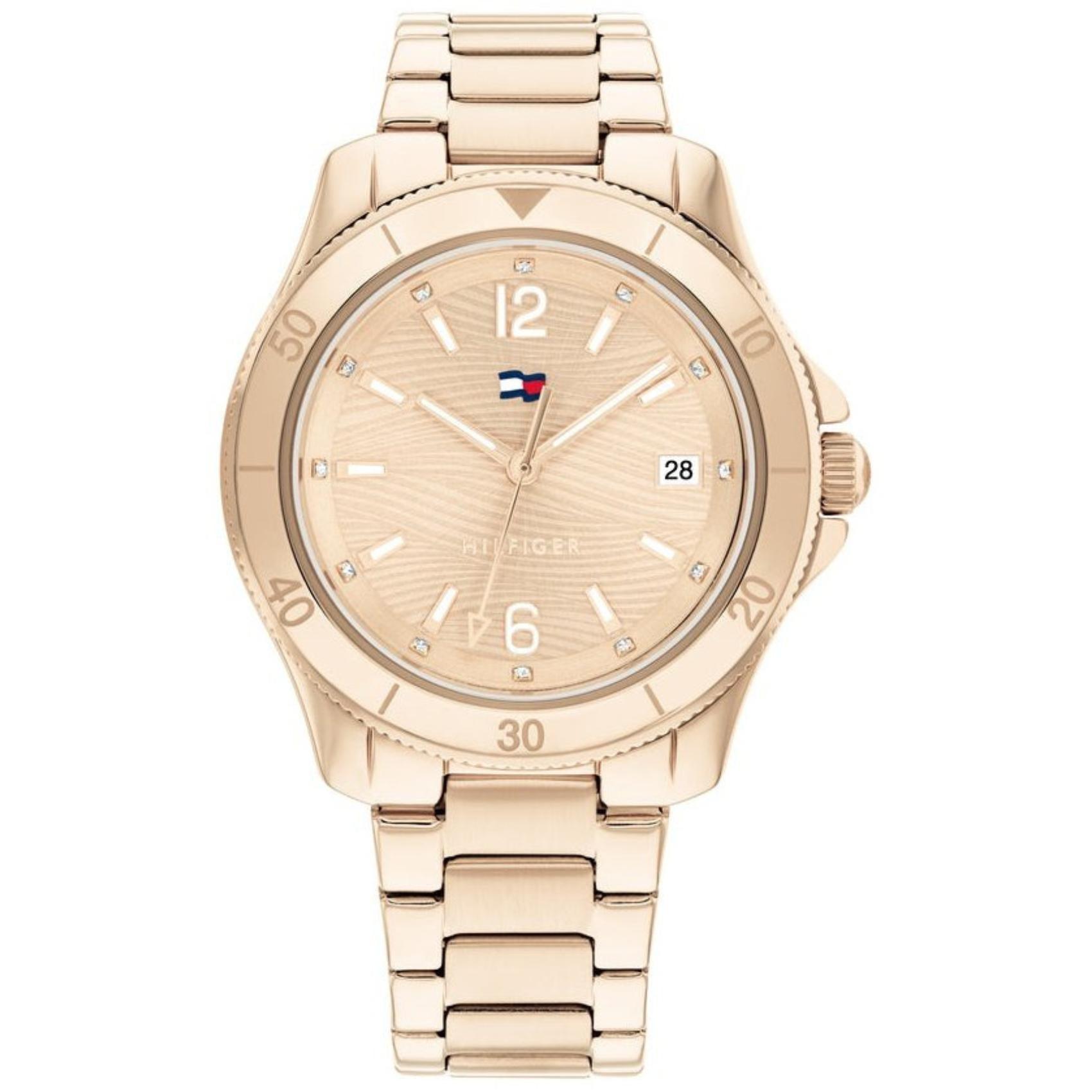 Γυναικείο ρολόι Tommy Hilfiger  Brooke 1782514 με ροζ χρυσό ατσάλινο μπρασελέ και ροζ χρυσό καντράν διαμέτρου 36mm με ημερομηνία.