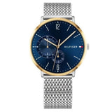 Ανδρικό ρολόι Tommy Hilfiger Brooklyn 1791505 με ασημί ατσάλινο μπρασελέ και μπλε καντράν διαμέτρου 40mm με ημερομηνία.