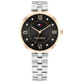 Γυναικείο ρολόι Tommy Hilfiger Ella 1782684 με ασημί ατσάλινο μπρασελέ και μαύρο καντράν διαμέτρου 34mm με ζιργκόν.