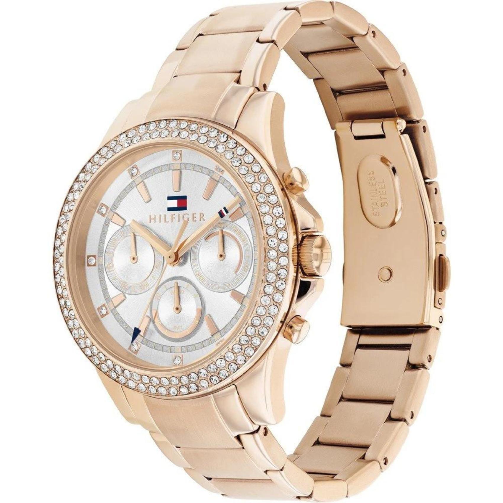 Γυναικείο ρολόι Tommy Hilfiger Haven 1782624 με ροζ χρυσό ατσάλινο μπρασελέ και ροζ χρυσό καντράν διαμέτρου 38mm με ημέρα-ημερομηνία και ζιργκόν.