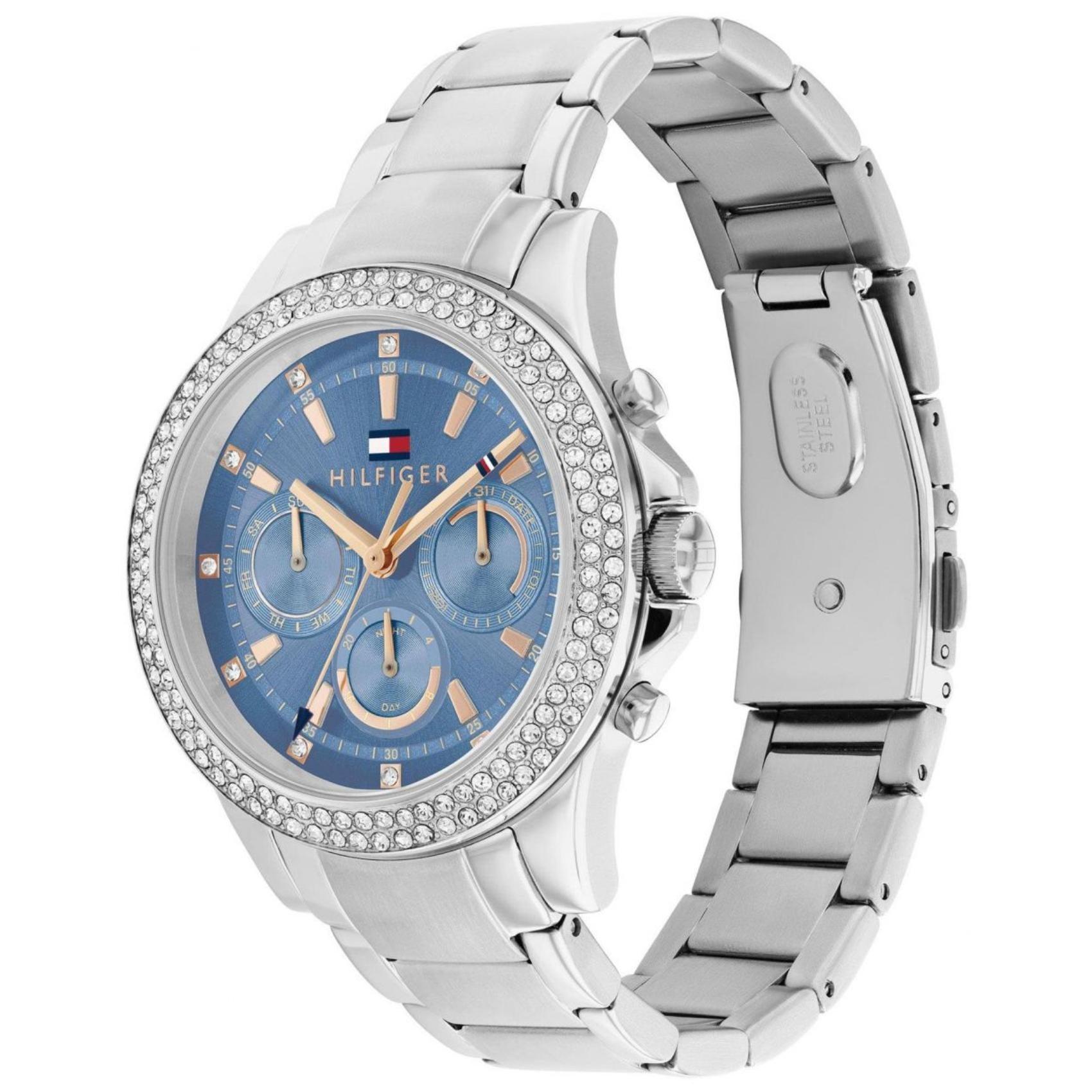 Γυναικείο ρολόι Tommy Hilfiger Haven 1782690 με ασημί ατσάλινο μπρασελέ και μπλε καντράν διαμέτρου 38mm με ημέρα-ημερομηνία και ζιργκόν.