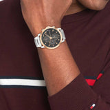 Ανδρικό ρολόι Tommy Hilfiger Jameson 1792050 με ασημί ατσάλινο μπρασελέ και μαύρο καντράν διαμέτρου 46mm με ημερομηνία-ημέρα.