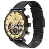 Ανδρικό ρολόι Tommy Hilfiger Legend 1710568 με μαύρο ατσάλινο μπρασελέ και μαύρο skeleton καντράν διαμέτρου 44mm με ημερομηνία και ημέρα.