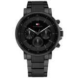 Ανδρικό ρολόι Tommy Hilfiger Tyson 1710590 με μαύρο ατσάλινο μπρασελέ και μαύρο καντράν διαμέτρου 44mm με ημερομηνία-ημέρα.
