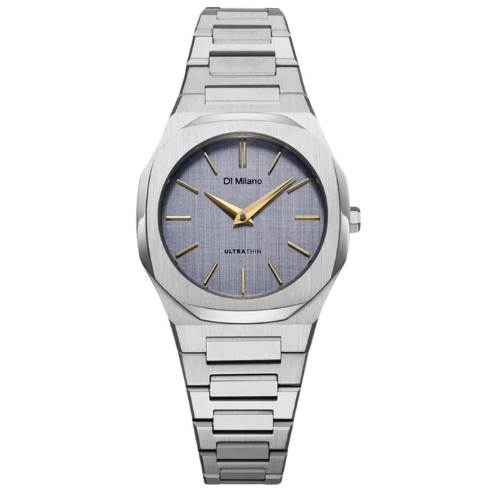 Ρολόι D1 Milano Ultra Thin Indigo Loom D1-UTBL37 unisex με ασημί ανοξείδωτη κάσα 30 mm, γαλάζιο καντράν και ασημί ατσάλινο μπρασελέ.