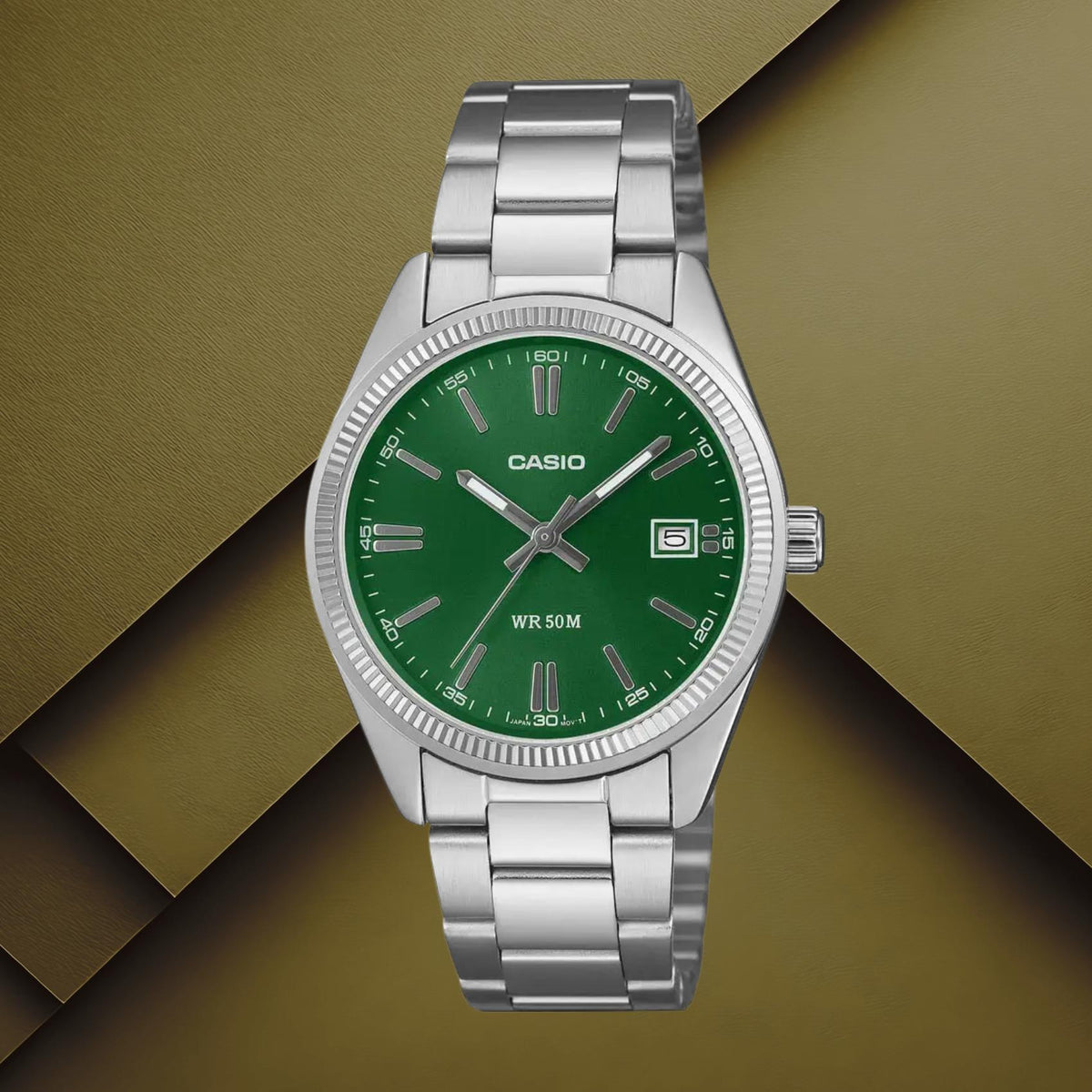 Ρολόι Casio Timeless UTP-1302PD-3A1VEF Με Ασημί Μπρασελέ & Πράσινο Καντράν