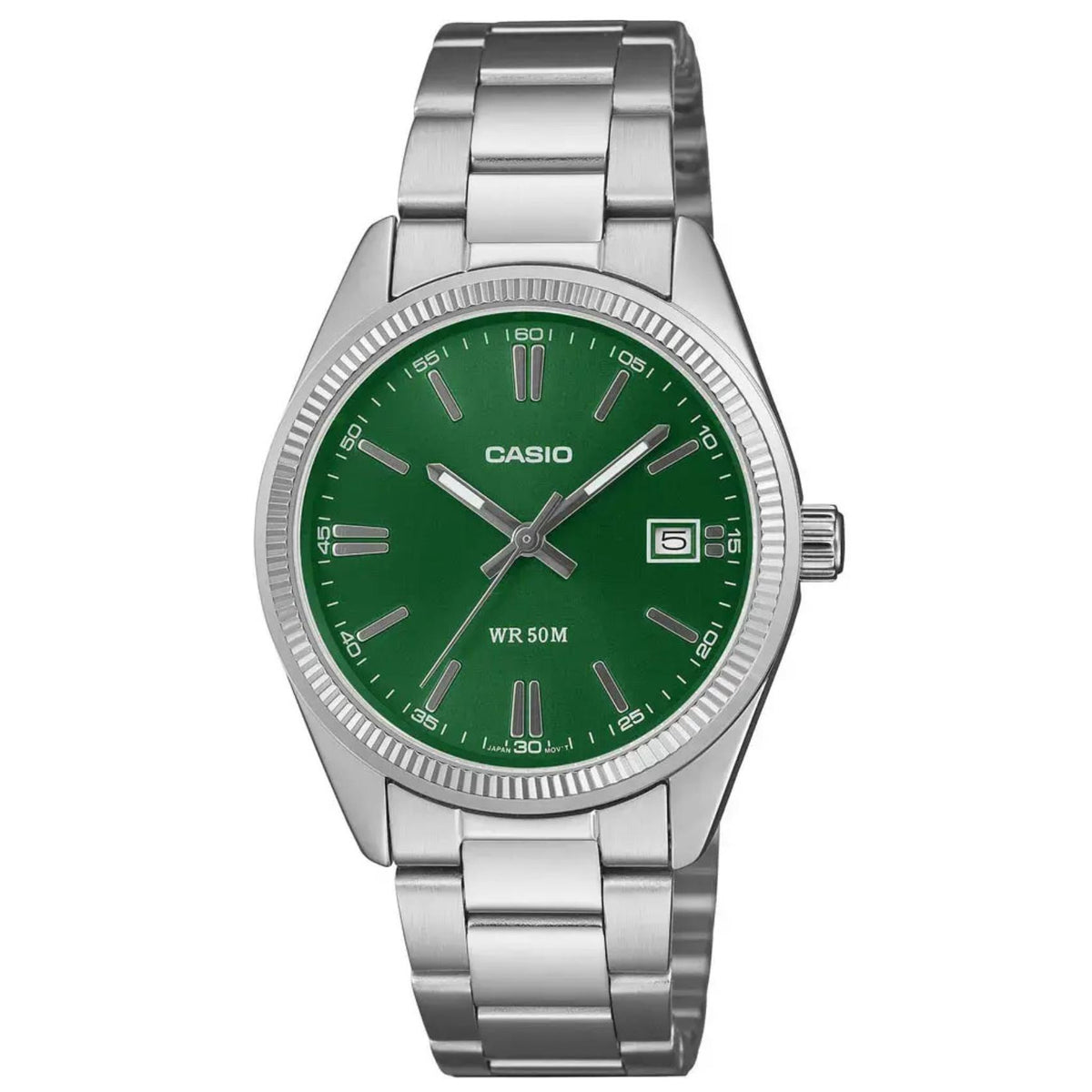 Unisex ρολόι Casio Timeless UTP-1302PD-3A1VEF με ασημί μπρασελέ και πράσινο καντράν
