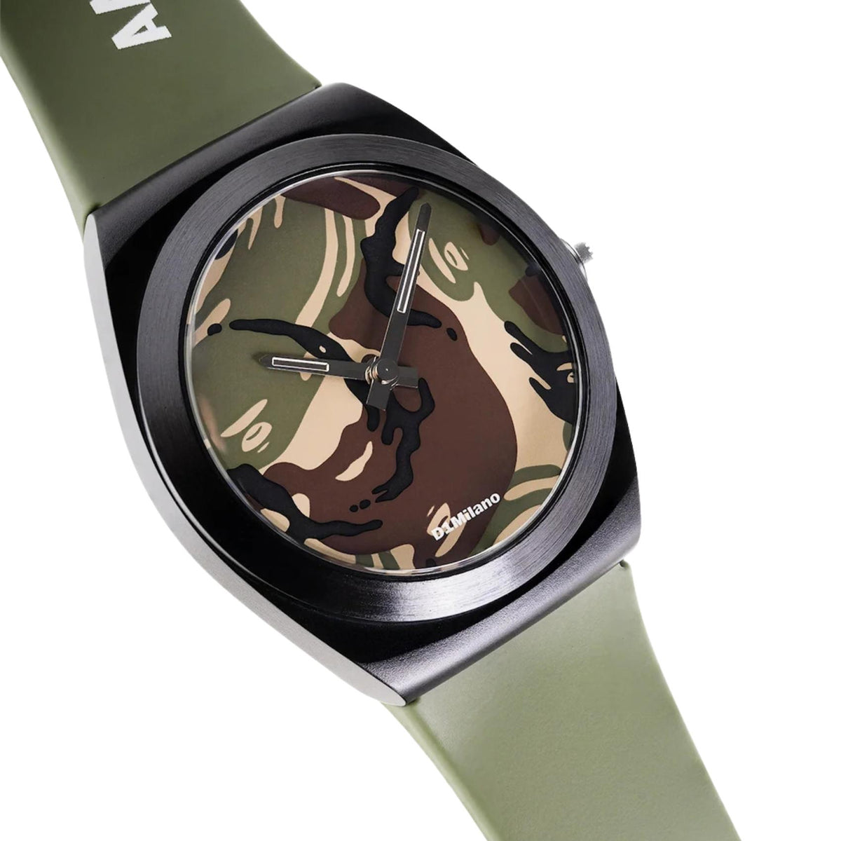 Πράσινο καντράν παραλλαγής camo ρολογιού D1 Milano AAPE Canva D1-CVRUAAPE1 διαμέτρου 34mm