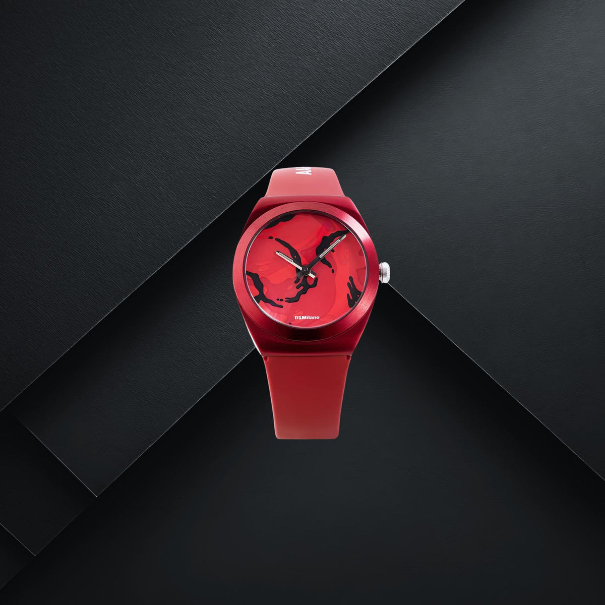 Unisex ρολόι D1 Milano AAPE Canva D1-CVRUAAPE2 με κόκκινο λουράκι, κόκκινο καντράν camo 34mm