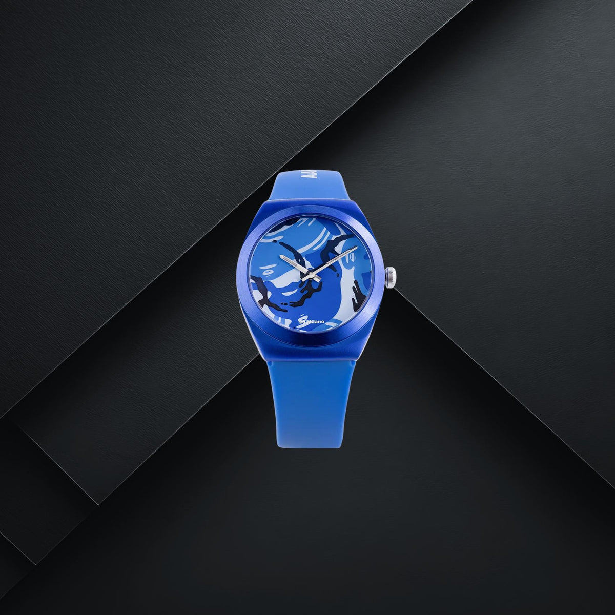 Unisex ρολόι D1 Milano AAPE Canva D1-CVRUAAPE3 με μπλε λουράκι, μπλε καντράν camo 34mm