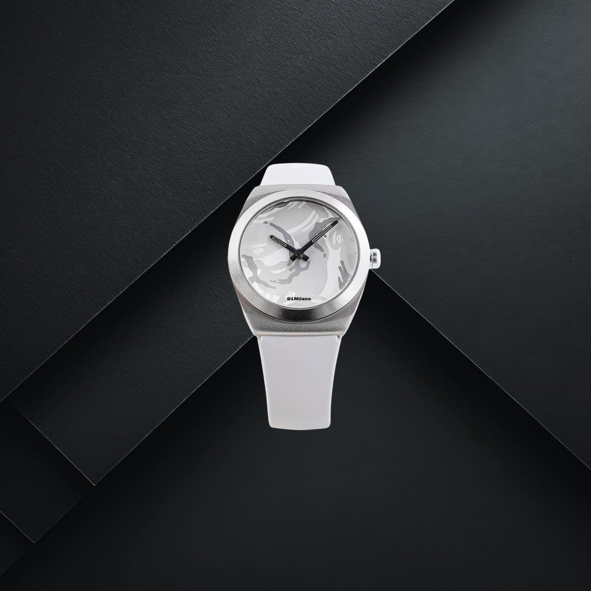 Unisex ρολόι D1 Milano AAPE Canva D1-CVRUAAPE5 με ασημί κάσα, γκρι λουράκι, γκρι καντράν camo 34mm