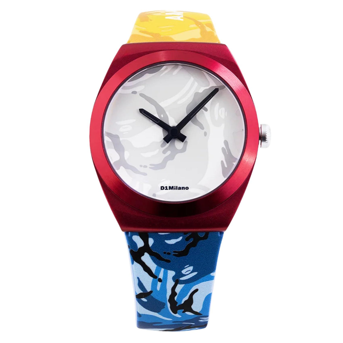 Unisex ρολόι D1 Milano AAPE Canva D1-CVRUAAPE6 με πολύχρωμο λουράκι και γκρι καντράν παραλλαγής camo
