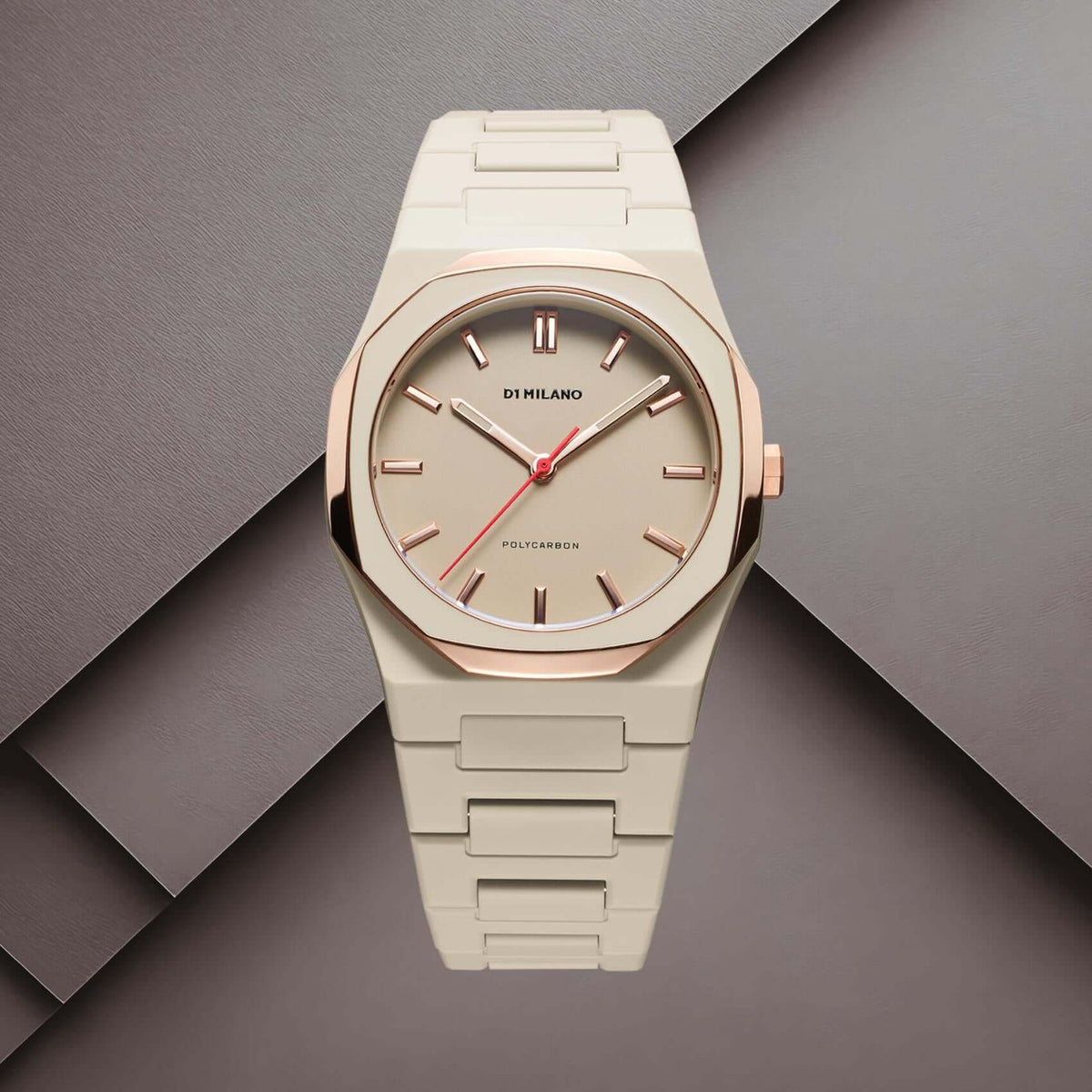 Unisex ρολόι D1 Milano Akebia Mesh D1-PCBU15 με μπεζ πολυκαρμπονικό μπρασελέ και μπεζ καντράν.