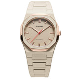 Unisex ρολόι D1 Milano Akebia Mesh D1-PCBU15 με μπεζ πολυκαρμπονικό μπρασελέ, μπεζ καντράν 37 mm και οκτάγωνη κάσα.
