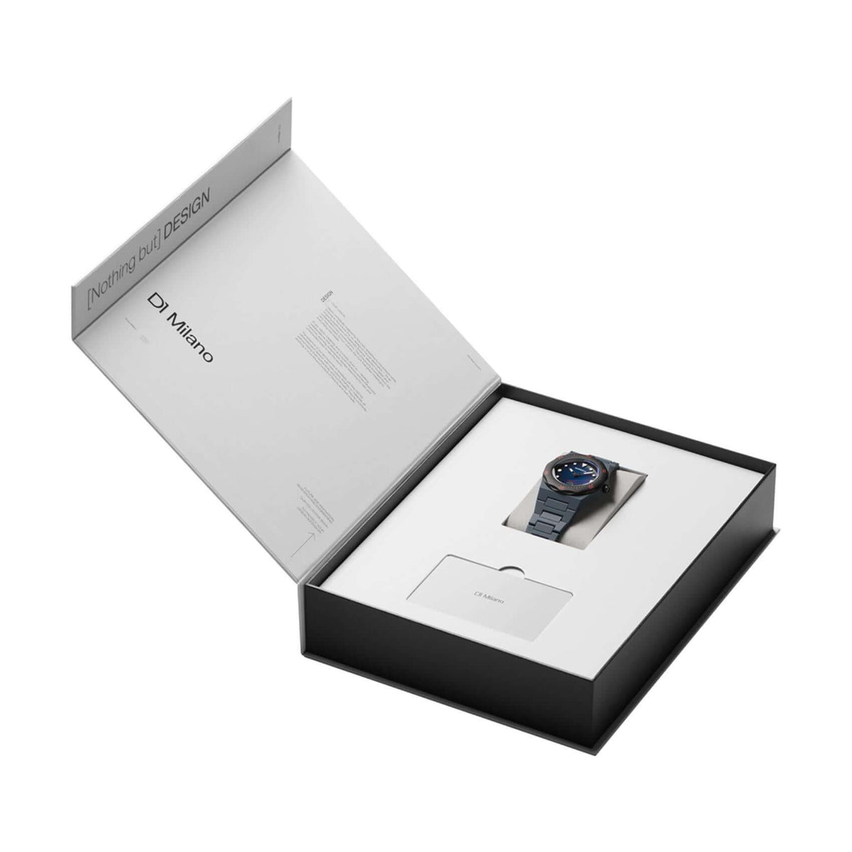 Συσκευασία unisex ρολογιού D1 Milano Blue Legacy D1-PCBJ41 με premium branded κουτί.