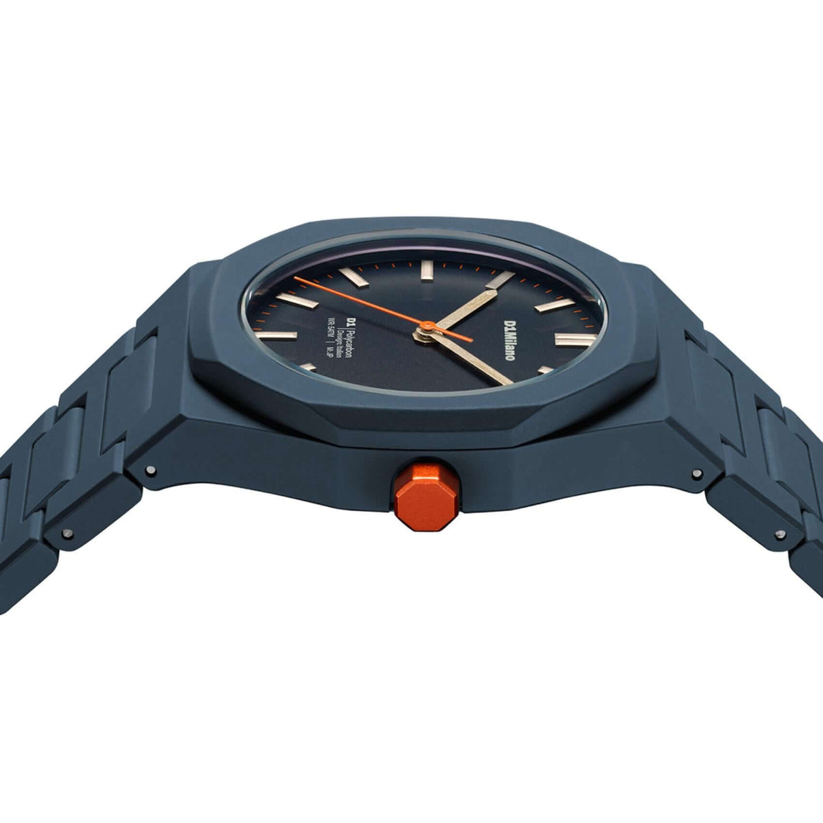 Κοντινό στο καντράν του unisex ρολογιού D1 Milano Blue Legacy D1-PCBJ41 με μπλε dial και οκτάγωνο σχεδιασμό.