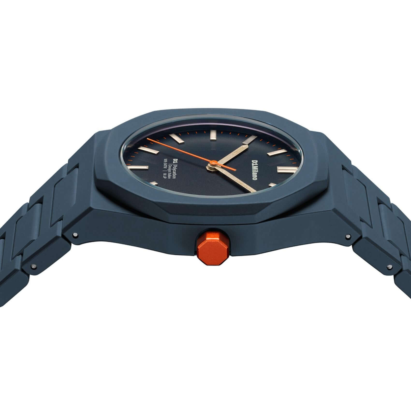 Κοντινό στο καντράν του unisex ρολογιού D1 Milano Blue Legacy D1-PCBJ41 με μπλε dial και οκτάγωνο σχεδιασμό.