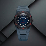 Unisex ρολόι D1 Milano Carbon Diver D1-PDBJ02 σε studio background με μπλε πολυκαρμπονικό μπρασελέ και μπλε καντράν.