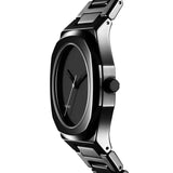 Πλάγια όψη του D1 Milano Ceramic Black D1-CEBU01 που αναδεικνύει την κεραμική κάσα Ø37 mm και τη ματ μαύρη επιφάνεια με minimal αισθητική.