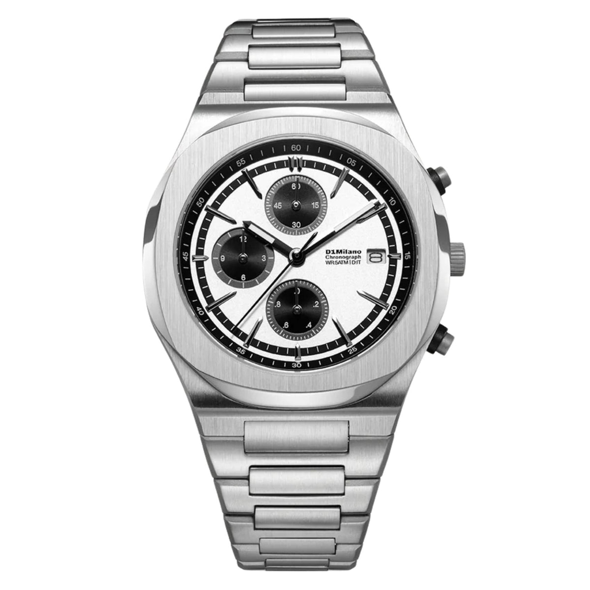 Unisex ρολόι D1 Milano Chrono D1-CHBJ28 με ασημί ατσάλινο μπρασελέ και μαύρο καντράν