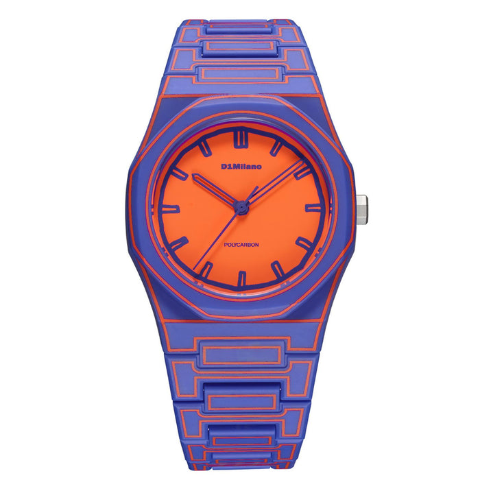 Unisex ρολόι D1 Milano Electric Sketch D1-PCBU22 με μωβ και πορτοκαλί πολυκαρμπονικό μπρασελέ και μωβ πορτοκαλί καντράν.