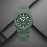 Unisex ρολόι D1 Milano Green Legacy D1-PCBJ42 με πράσινο πολυκαρμπονικό μπρασελέ και πράσινο καντράν.
