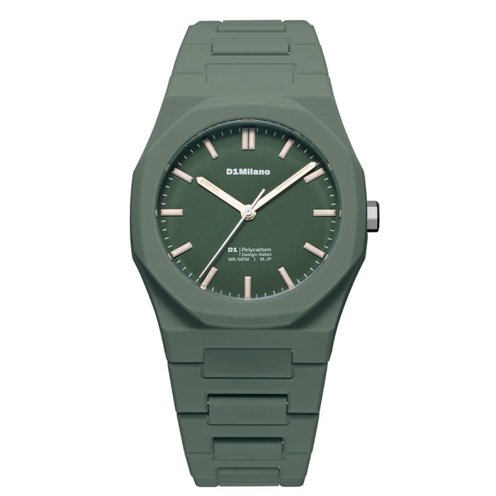 Unisex ρολόι D1 Milano Green Legacy D1-PCBJ42 με πράσινο πολυκαρμπονικό μπρασελέ και πράσινο καντράν.