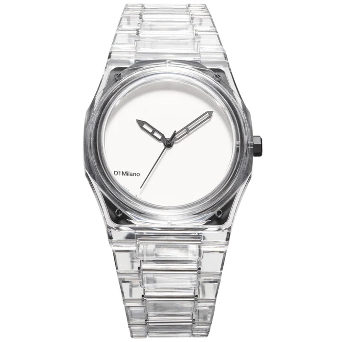 Unisex ρολόι D1 Milano Nylon Transparent White D1-NYBJ01 με διαφανές λουράκι και λευκό καντράν Ø39 mm