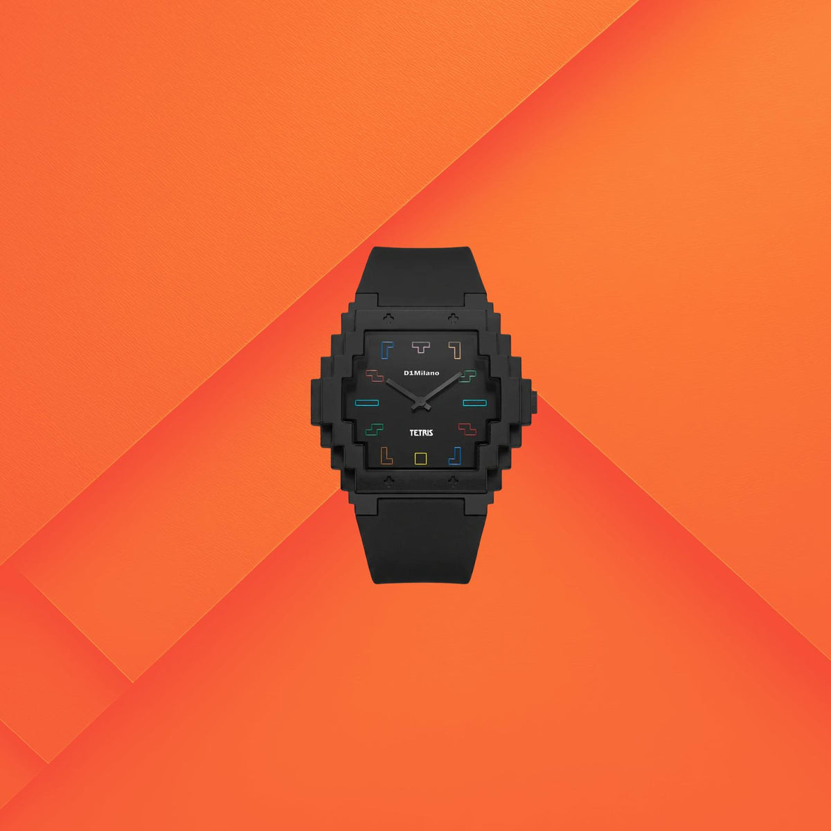 Unisex ρολόι D1 Milano Pixel Tetris D1-PXRJTR με μαύρο λουράκι, μαύρο καντράν με δείκτες tetris 40mm