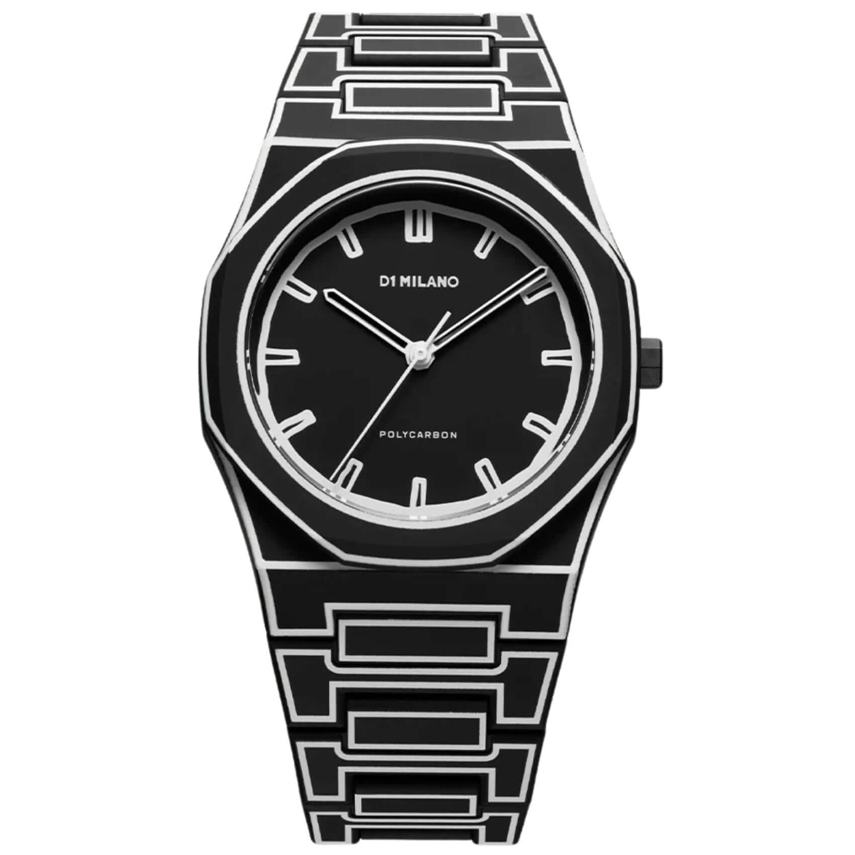 Unisex ρολόι D1 Milano Polycarbon 2D D1-PCBJ33 με μαύρη πολυκαρμπονική κάσα και μπρασελέ Ø40.5 mm
