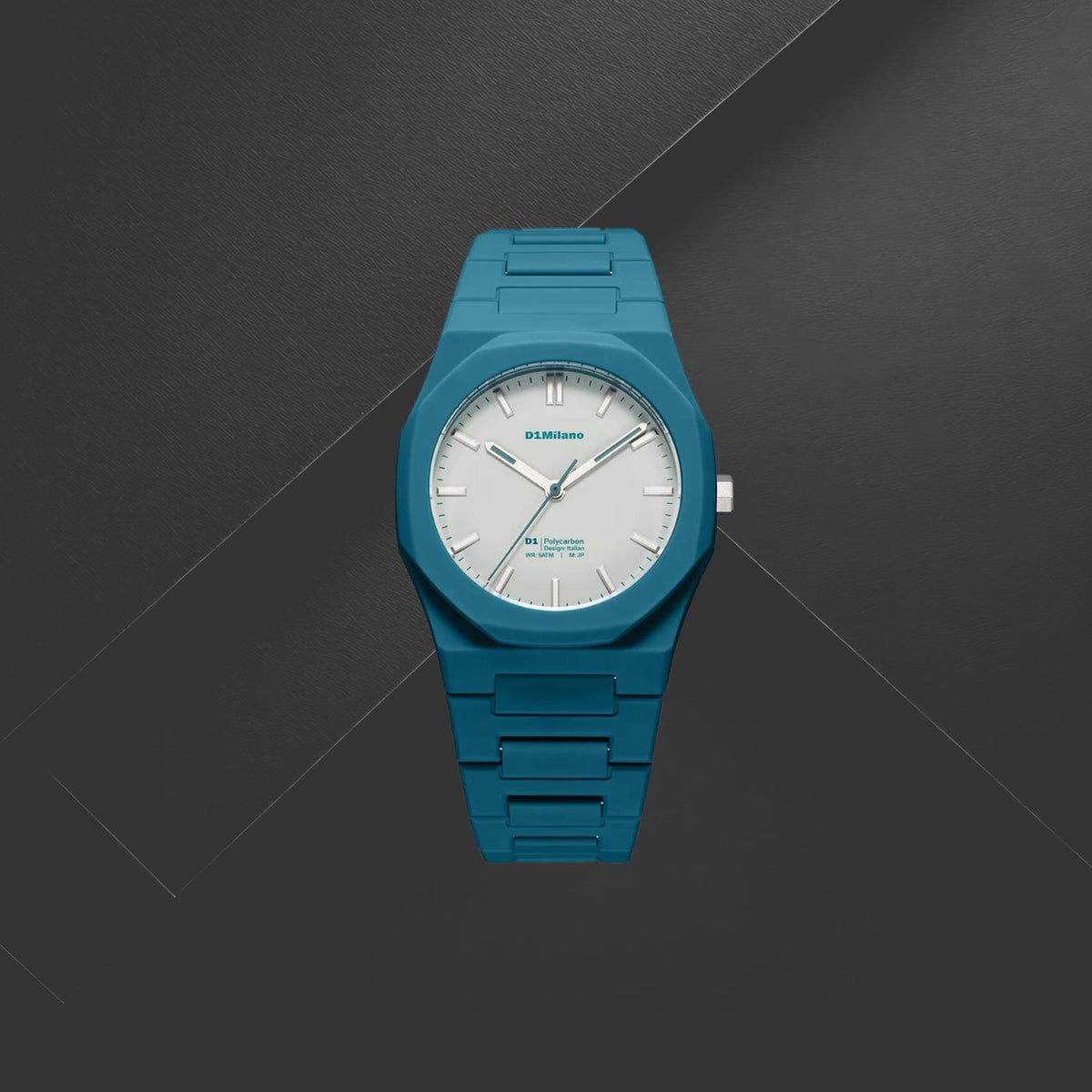 Unisex ρολόι D1 Milano Polycarbon City Lights D1-PCBJ52 με μπλε μπρασελέ, λευκό καντράν 40.5mm