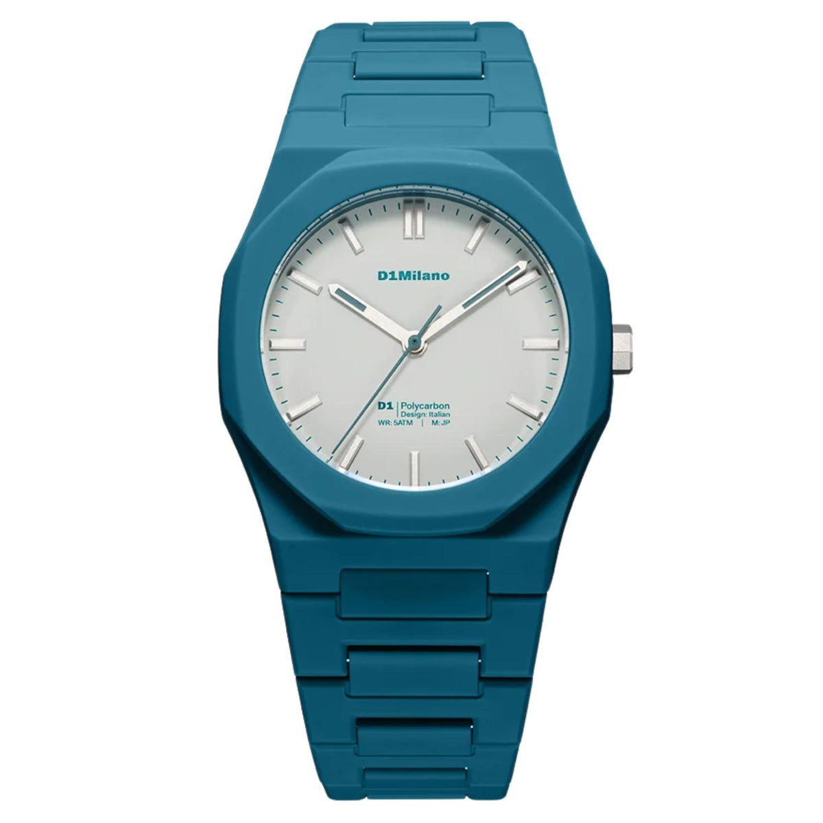 Unisex ρολόι D1 Milano Polycarbon City Lights D1-PCBJ52 με μπλε πολυκαρμπονικό μπρασελέ και λευκό καντράν