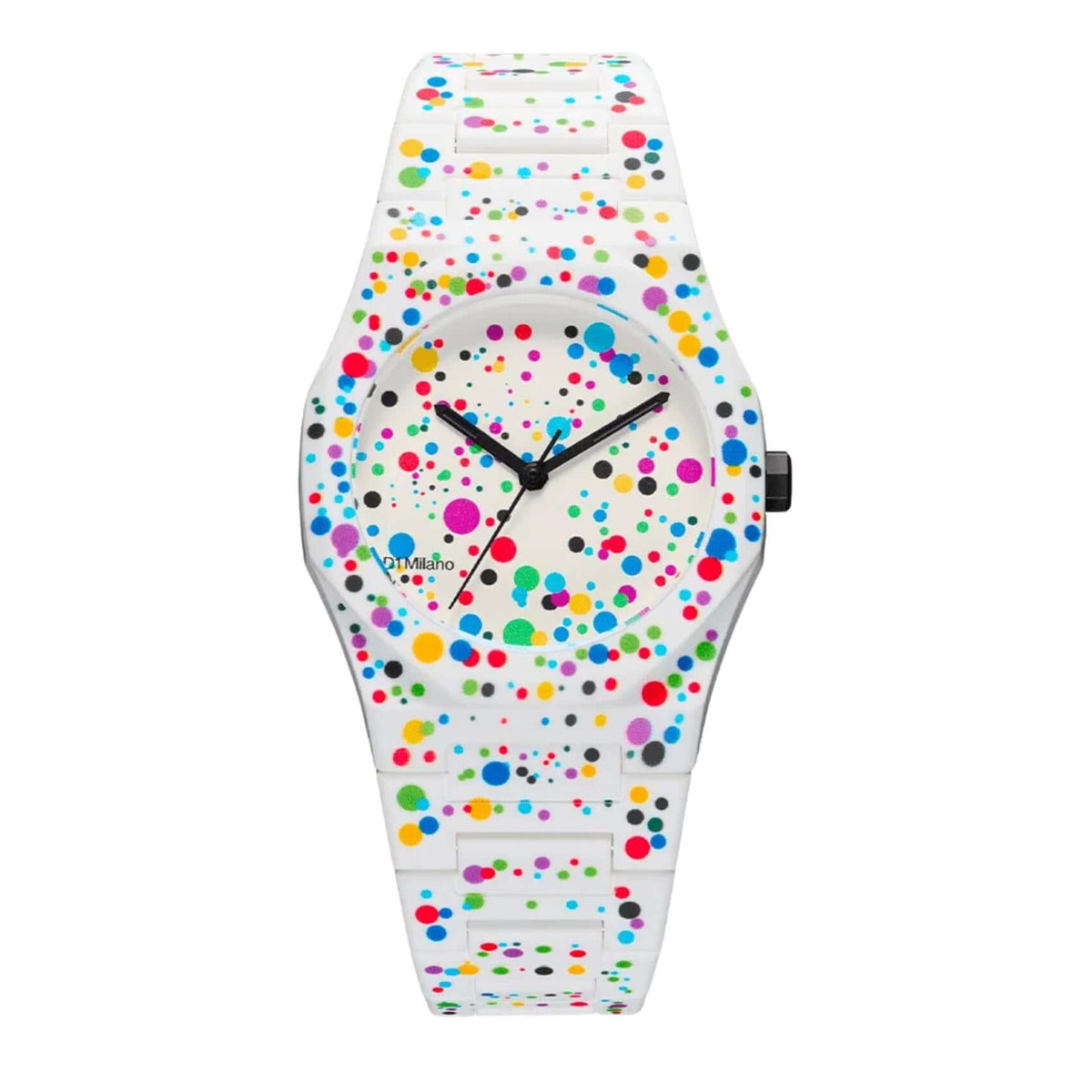 Unisex ρολόι D1 Milano Polycarbon Dots White D1-PCBU12 με λευκό πολυκαρμπονικό μπρασελέ, κάσα Ø37 mm και ορυκτό κρύσταλλο
