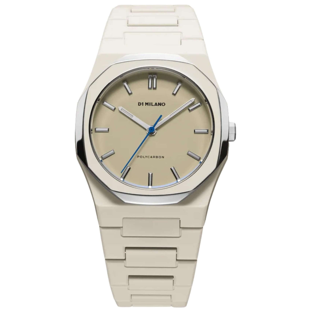 Unisex ρολόι D1 Milano Polycarbon Beige D1-PCBU16 με μπεζ πολυκαρμπονικό μπρασελέ, κάσα Ø37 mm, μπεζ καντράν, ορυκτό κρύσταλλο και μηχανισμό Quartz, αδιάβροχο 5 ATM κατάλληλο για κολύμβηση.