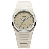 Unisex ρολόι D1 Milano Polycarbon Beige D1-PCBU16 με μπεζ πολυκαρμπονικό μπρασελέ, κάσα Ø37 mm, μπεζ καντράν, ορυκτό κρύσταλλο και μηχανισμό Quartz, αδιάβροχο 5 ATM κατάλληλο για κολύμβηση.