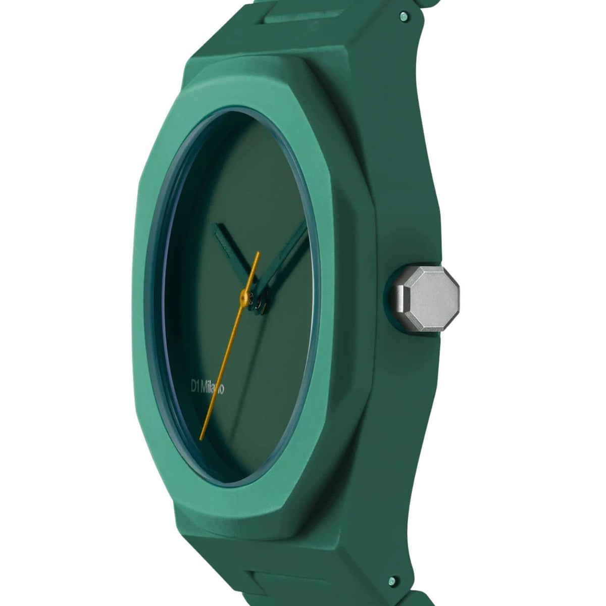 Πλάγια όψη του D1 Milano Polycarbon Green D1-PCBU10 που αναδεικνύει την κάσα Ø37 mm και το μονοχρωματικό πράσινο φινίρισμα.