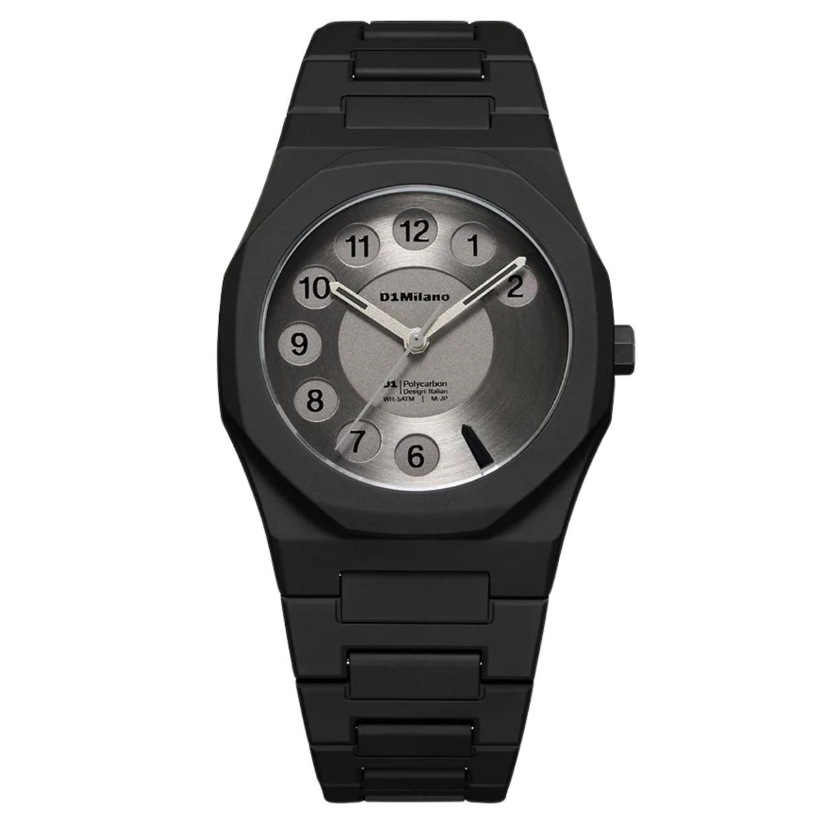 Unisex ρολόι D1 Milano Ring Ring D1-PCBU25 με μαύρο πολυκαρμπονικό μπρασελέ και ανθρακί καντράν