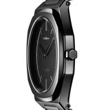 Πλάγια όψη του D1 Milano Ultra Thin Black Mirror D1-UTBU09 που αναδεικνύει τη λεπτή μαύρη κάσα 38 mm.