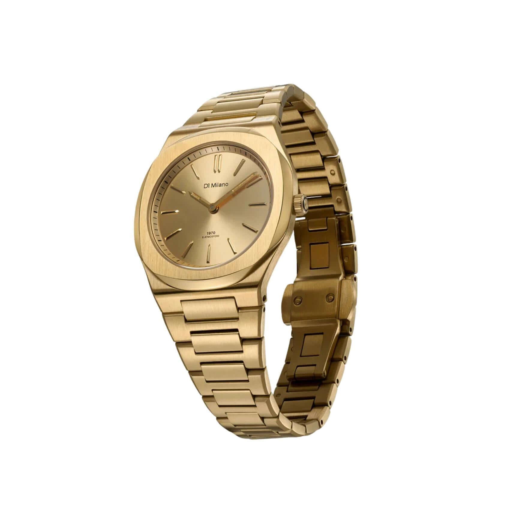 Χρυσό ατσάλινο μπρασελέ του D1 Milano Gold Mellow D1-UHBL02 με κούμπωμα ασφαλείας.