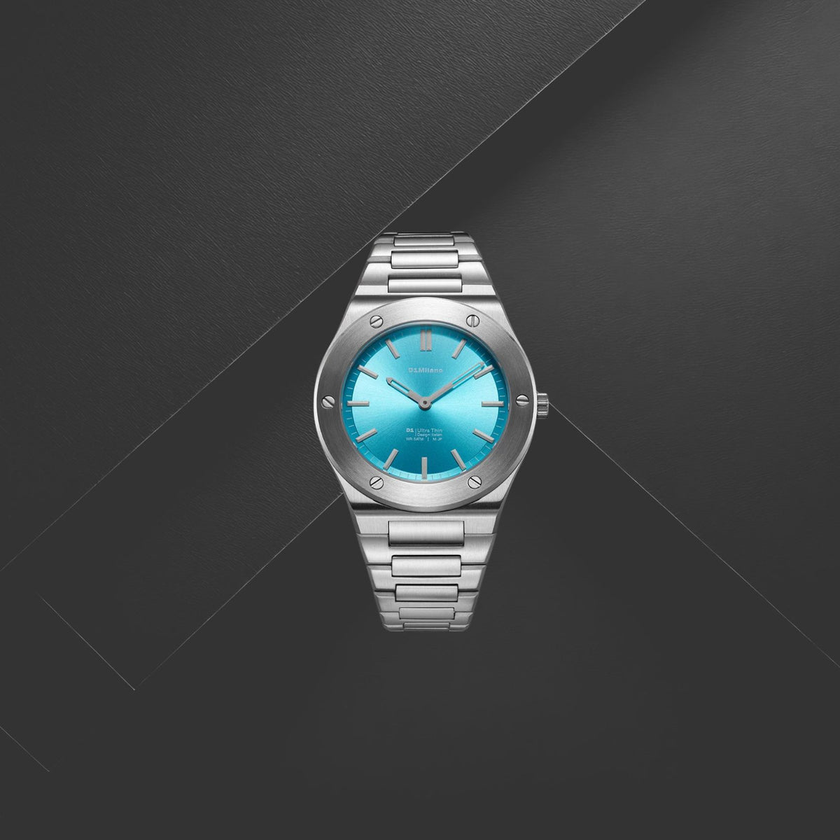 Unisex ρολόι D1 Milano Ultra Thin Ice Sealed D1-UCBU03 με ασημί μπρασελέ, μπλε καντράν 39mm