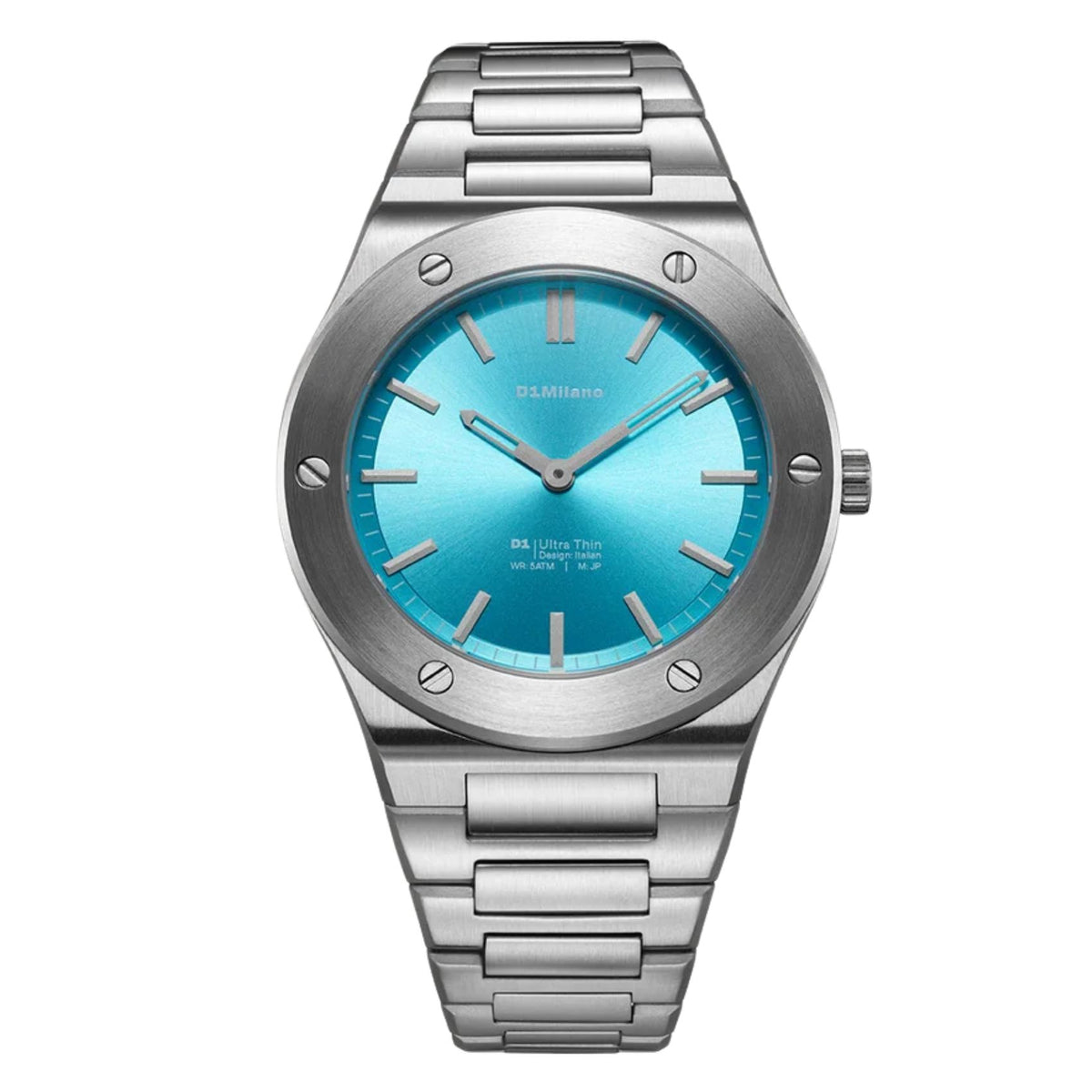 Unisex ρολόι D1 Milano Ultra Thin Ice Sealed D1-UCBU03 με ασημί μπρασελέ και μπλε καντράν