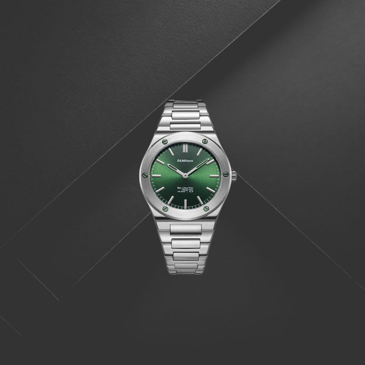 Unisex ρολόι D1 Milano Ultra Thin Malachite Sealed D1-UCBU02 με ασημί μπρασελέ, πράσινο καντράν 37mm
