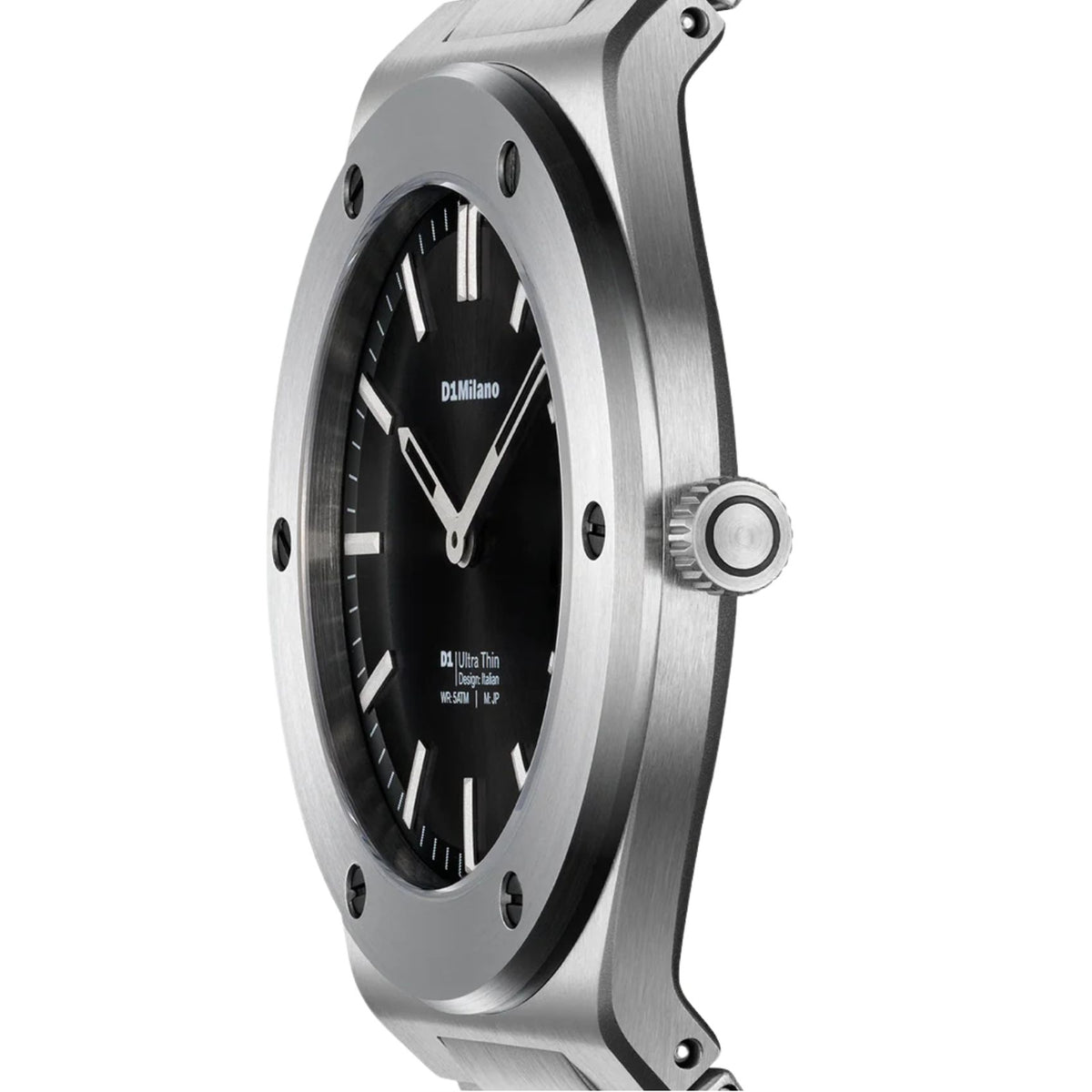 Ασημί ατσάλινο μπρασελέ ρολογιού D1 Milano Ultra Thin Obsidian Sealed D1-UCBU01