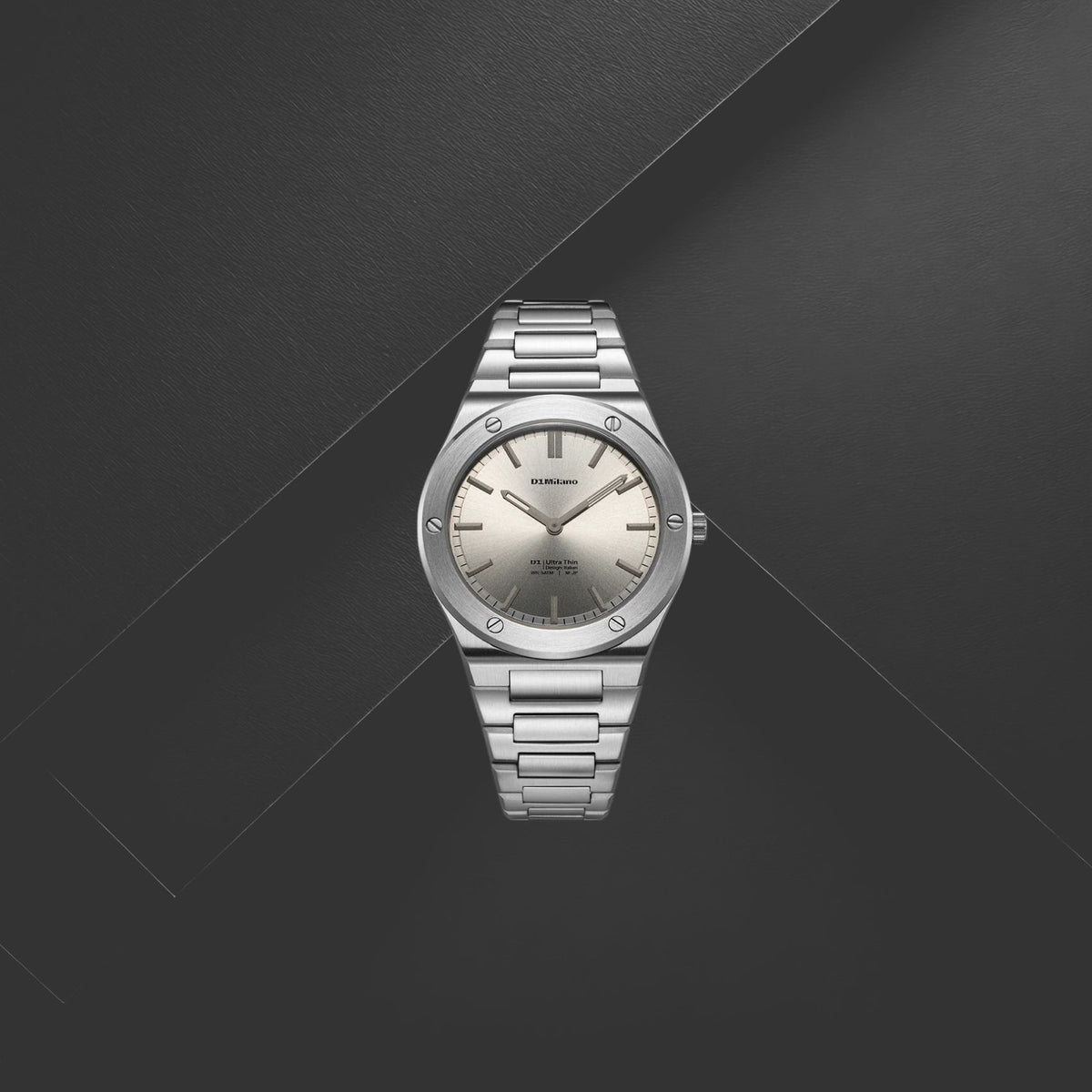 Unisex ρολόι D1 Milano Ultra Thin Stone Sealed D1-UCBU04 με ασημί μπρασελέ, γκρι καντράν 37mm
