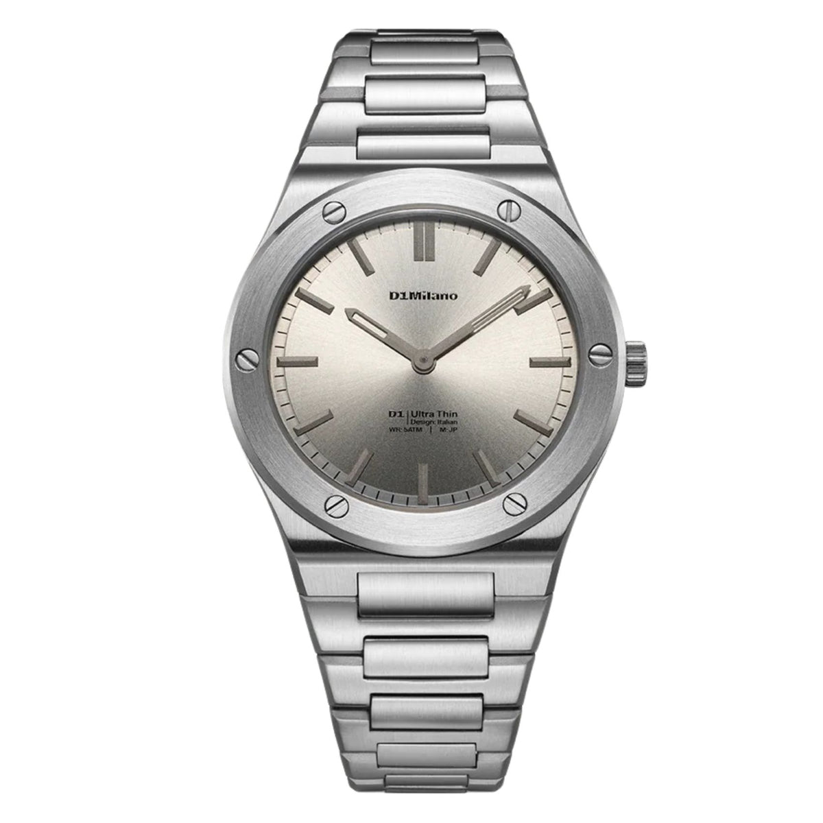 Unisex ρολόι D1 Milano Ultra Thin Stone Sealed D1-UCBU04 με ασημί μπρασελέ και γκρι καντράν