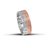 Δίχρωμες λευκόχρυσες και ροζ χρυσές βέρες γάμου 6.5mm με ματ και λουστρέ φινίρισμα και λαμπερά ζιργκόν, διαθέσιμες σε 9, 14, 18 ή 22 καράτια.